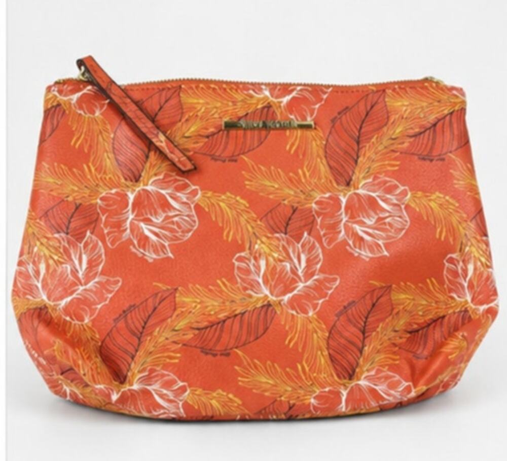 Steve Madden Floral Zip Top Clutch Pouch Coral Orange Tropical Print